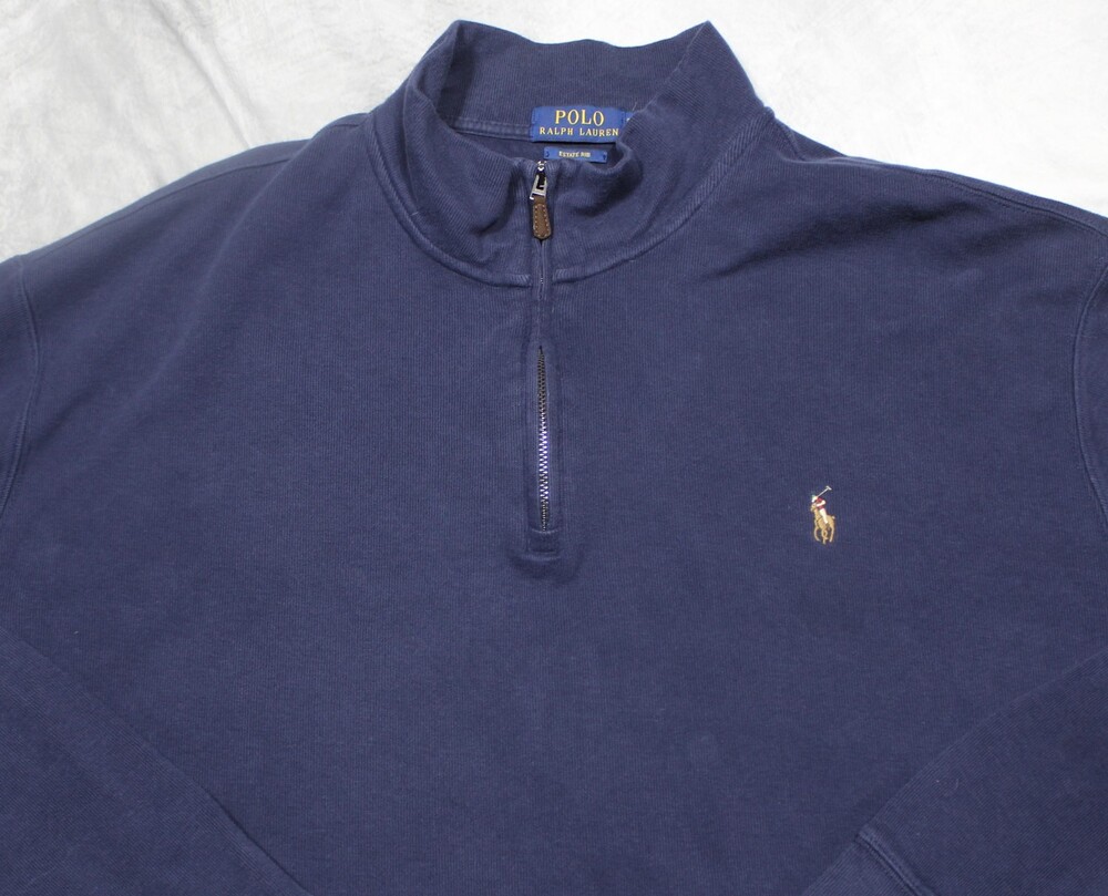 Polo Ralph Lauren Long Sleeve 1/4 Zip Mens Big 3X Navy Estate Rib Flesh Pony